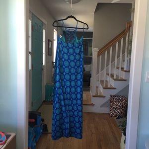 [Forever 21] blue printed jersey maxi dress